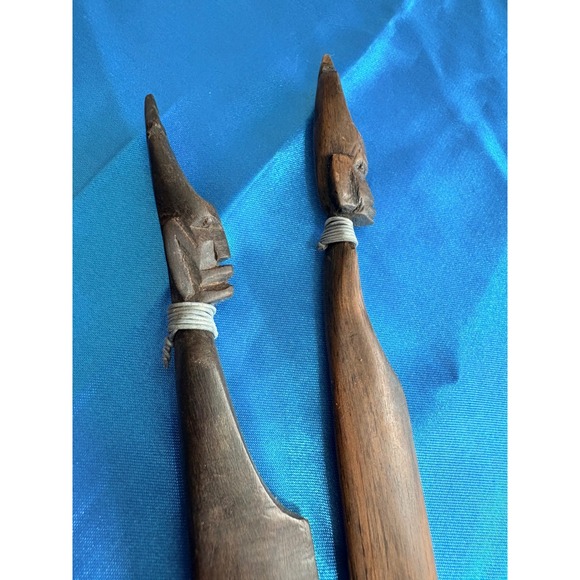 Other - Vintage Hand Carved African Tribal Wood Letter Opener‎ Pair Set of 2